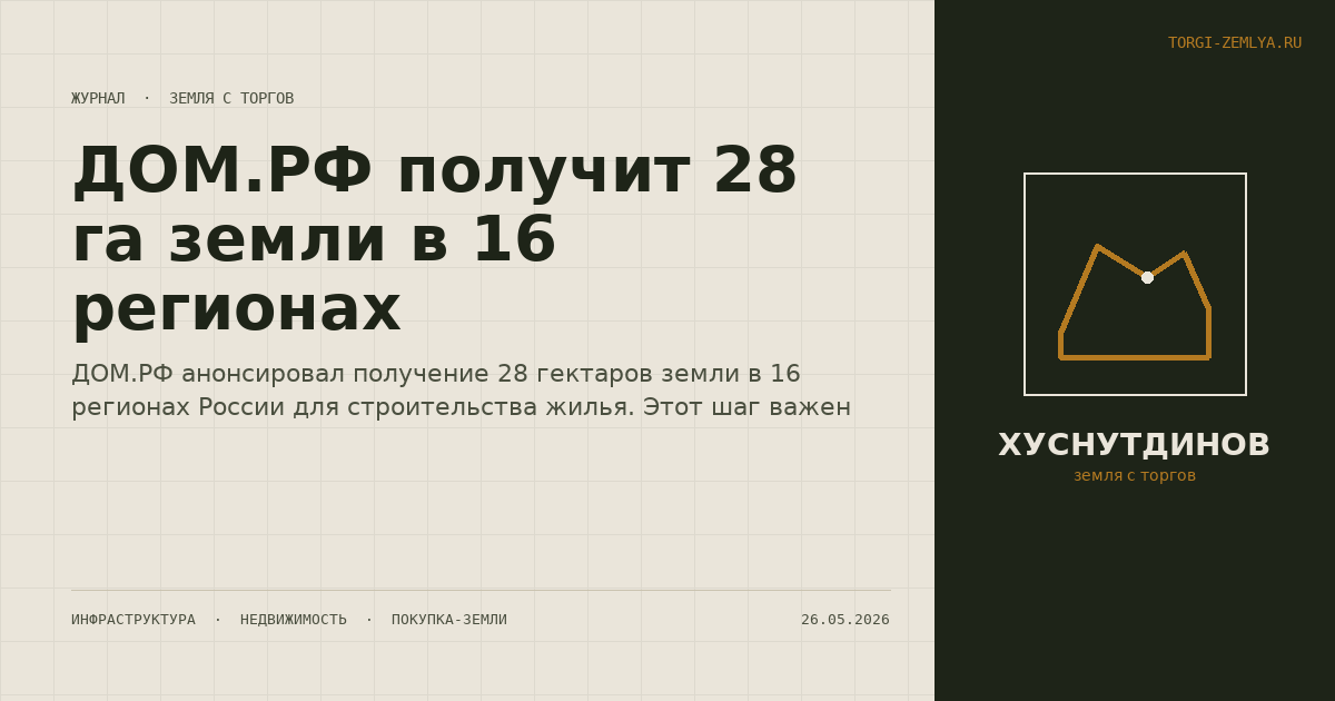 ДОМ.РФ получит 28 га земли в 16 регионах