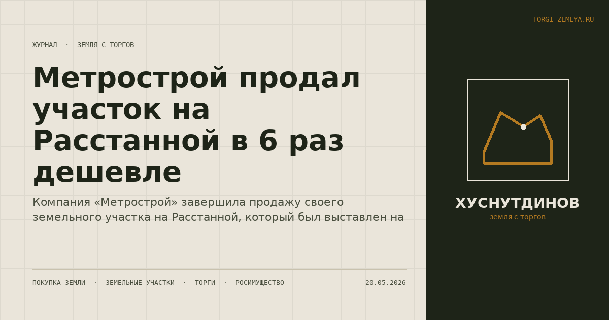 Метрострой продал участок на Расстанной в 6 раз дешевле