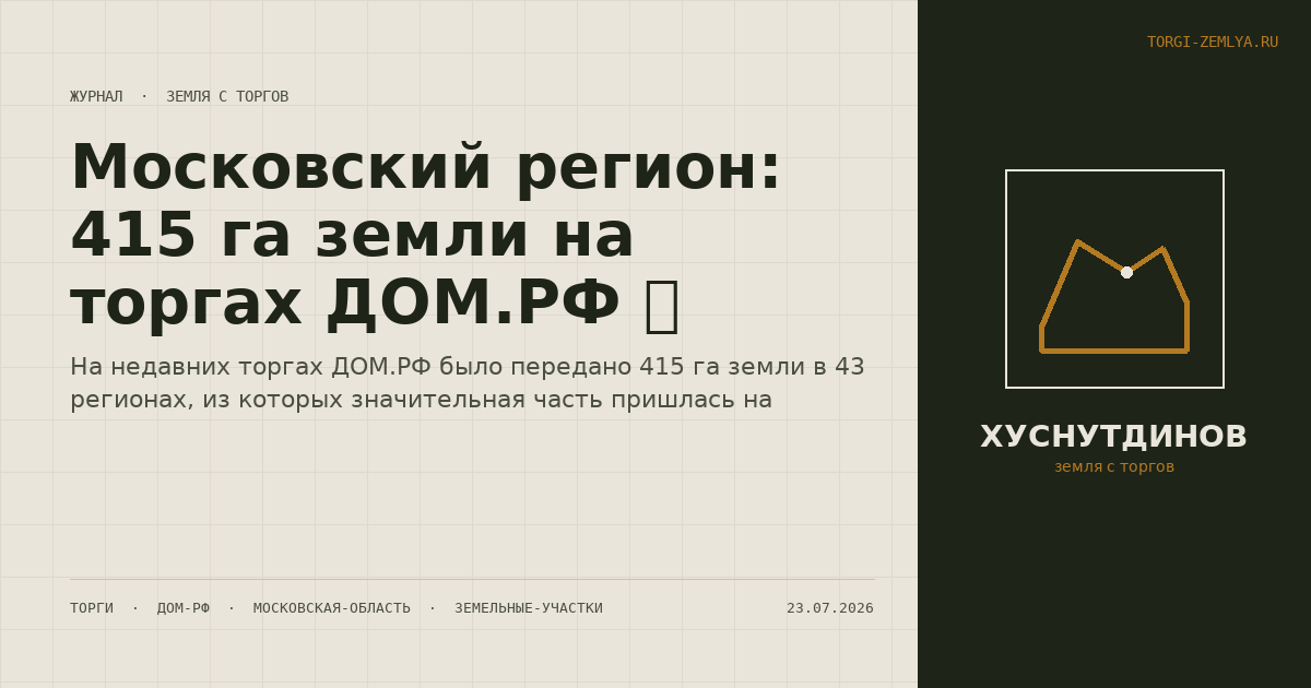 Московский регион: 415 га земли на торгах ДОМ.РФ 🌍