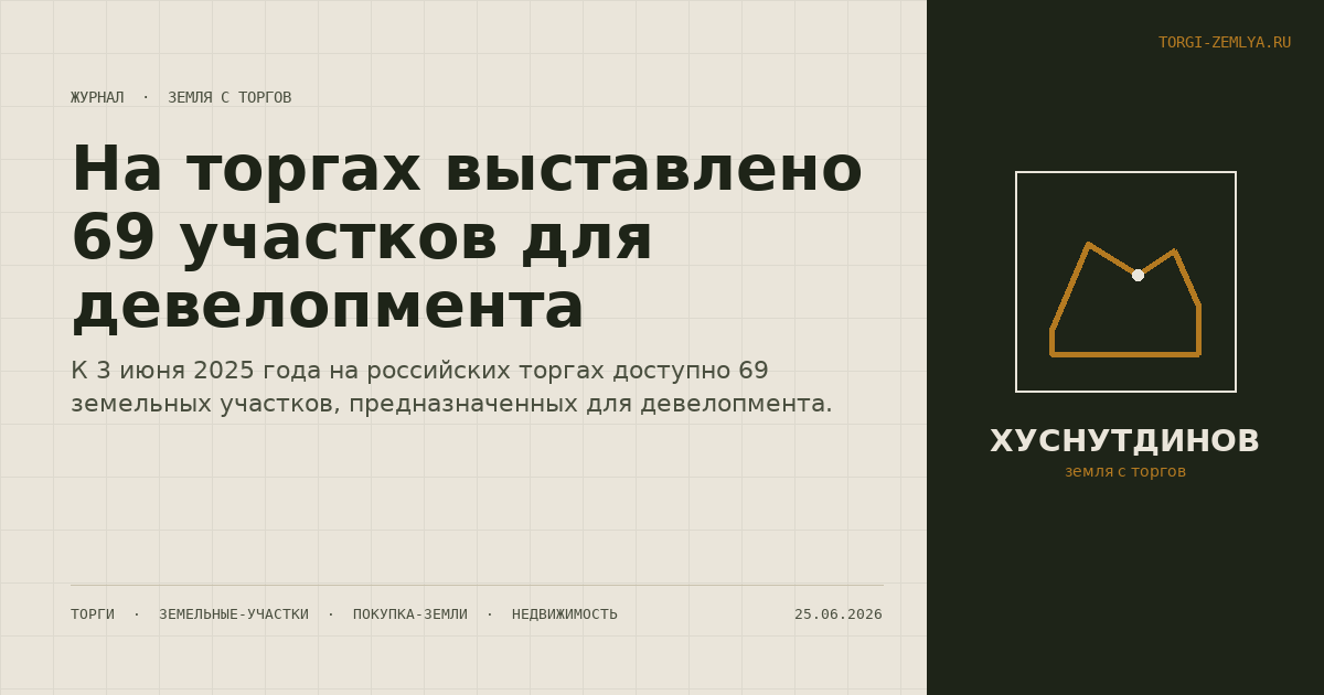 На торгах выставлено 69 участков для девелопмента